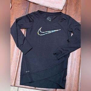Nike Kids Black Long Sleeve Tee with Colorful iridescent Logo